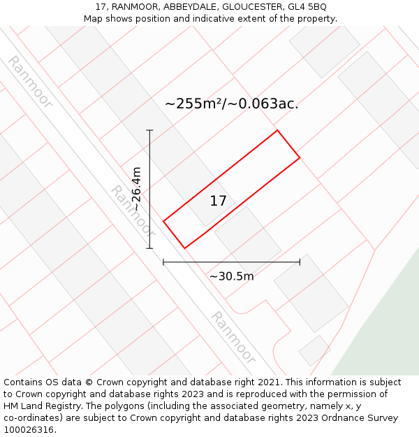 17, RANMOOR, ABBEYDALE, GLOUCESTER, GL4 5BQ: Plot and title map