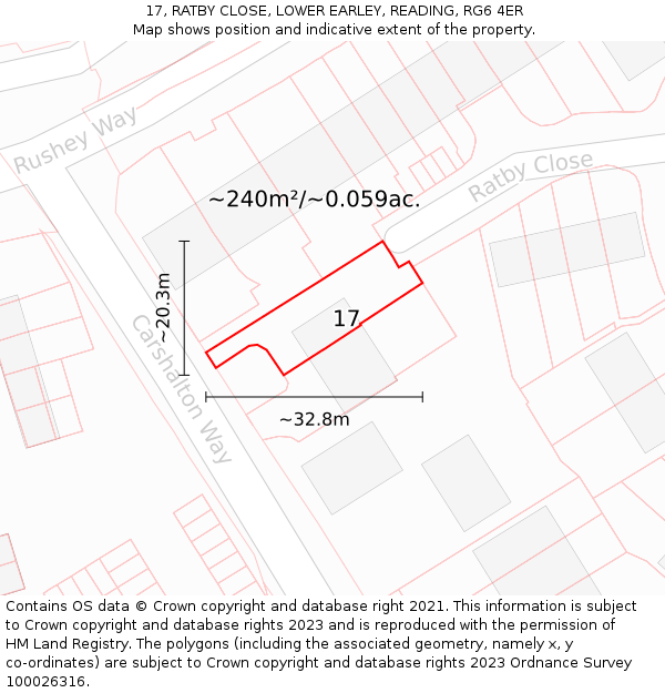 17, RATBY CLOSE, LOWER EARLEY, READING, RG6 4ER: Plot and title map