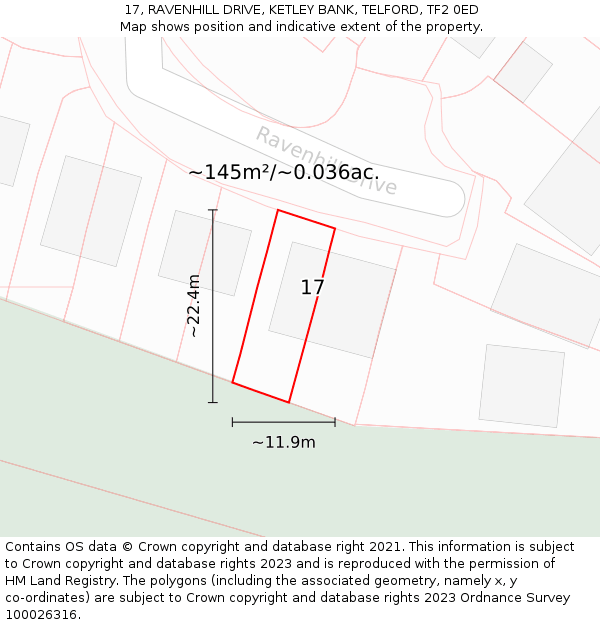 17, RAVENHILL DRIVE, KETLEY BANK, TELFORD, TF2 0ED: Plot and title map