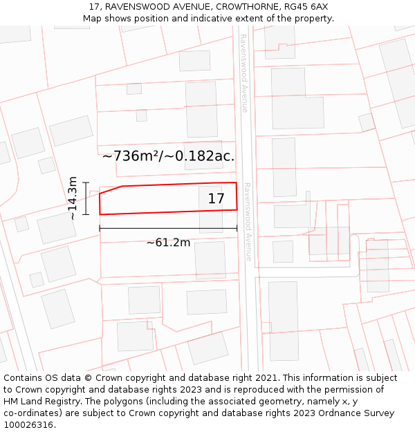17, RAVENSWOOD AVENUE, CROWTHORNE, RG45 6AX: Plot and title map