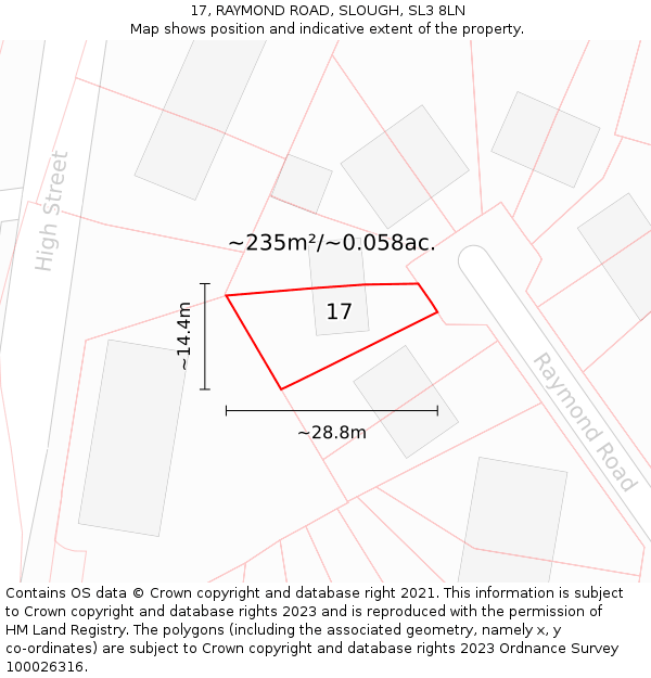 17, RAYMOND ROAD, SLOUGH, SL3 8LN: Plot and title map