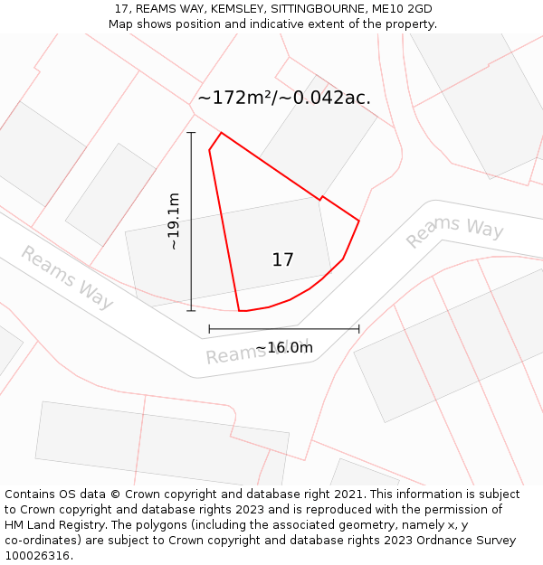 17, REAMS WAY, KEMSLEY, SITTINGBOURNE, ME10 2GD: Plot and title map
