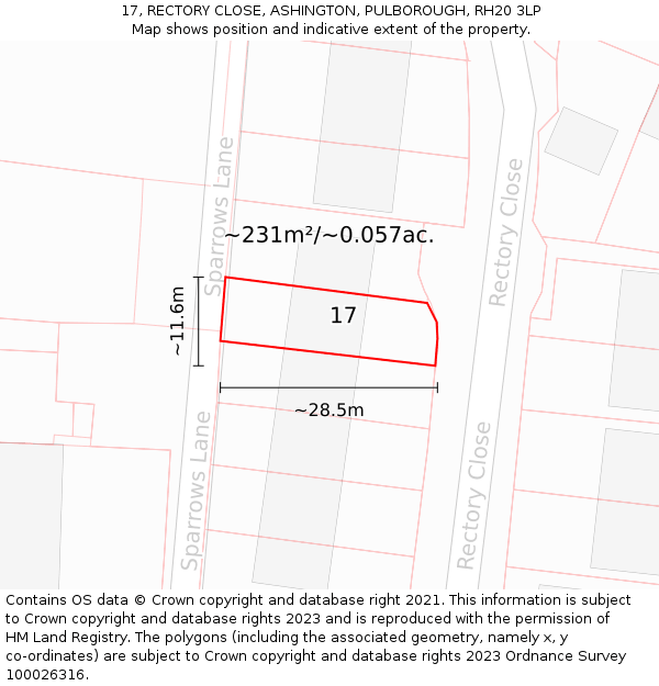 17, RECTORY CLOSE, ASHINGTON, PULBOROUGH, RH20 3LP: Plot and title map