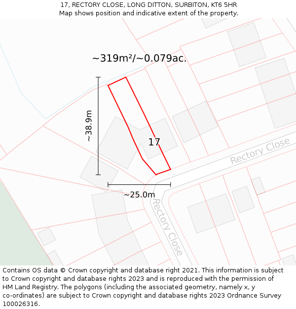 17, RECTORY CLOSE, LONG DITTON, SURBITON, KT6 5HR: Plot and title map