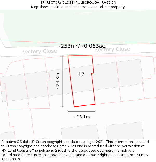 17, RECTORY CLOSE, PULBOROUGH, RH20 2AJ: Plot and title map