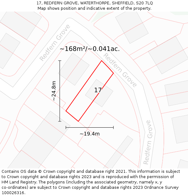 17, REDFERN GROVE, WATERTHORPE, SHEFFIELD, S20 7LQ: Plot and title map
