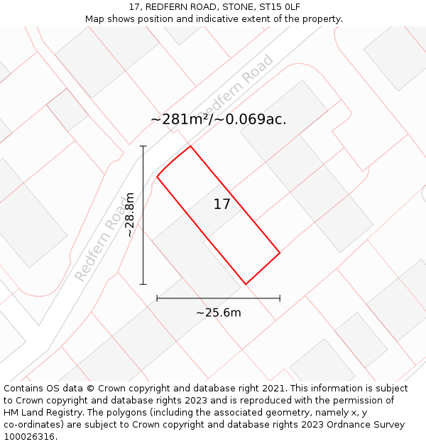 17, REDFERN ROAD, STONE, ST15 0LF: Plot and title map