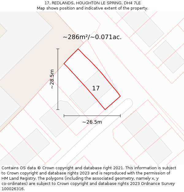 17, REDLANDS, HOUGHTON LE SPRING, DH4 7LE: Plot and title map