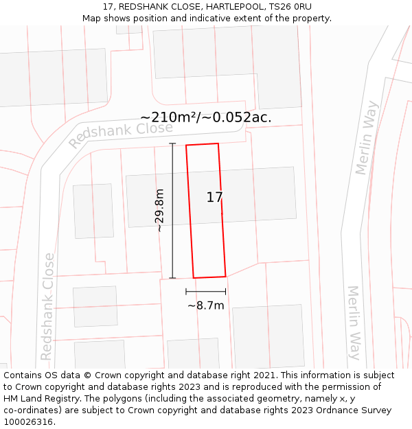 17, REDSHANK CLOSE, HARTLEPOOL, TS26 0RU: Plot and title map