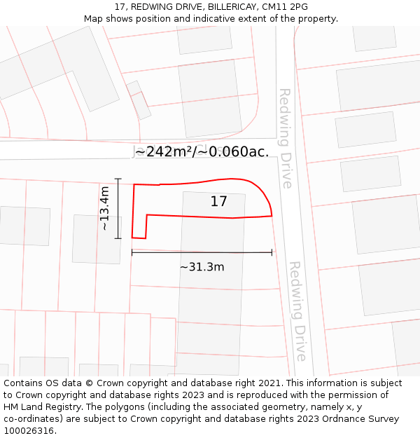 17, REDWING DRIVE, BILLERICAY, CM11 2PG: Plot and title map