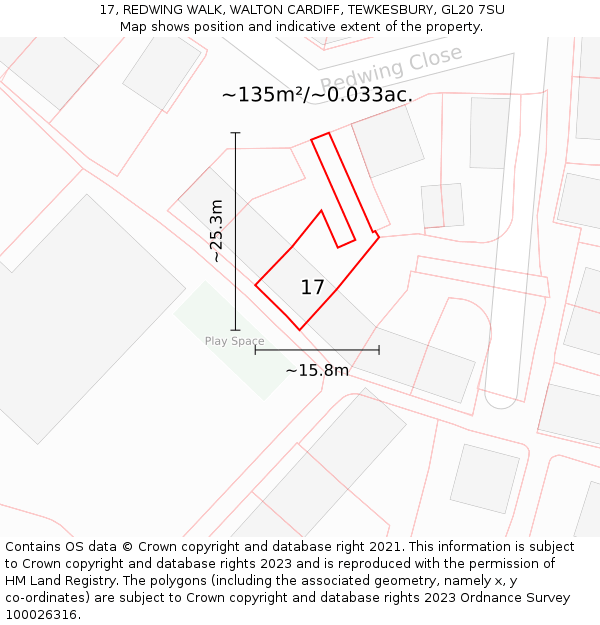 17, REDWING WALK, WALTON CARDIFF, TEWKESBURY, GL20 7SU: Plot and title map