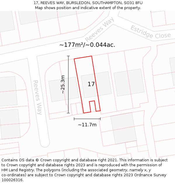 17, REEVES WAY, BURSLEDON, SOUTHAMPTON, SO31 8FU: Plot and title map