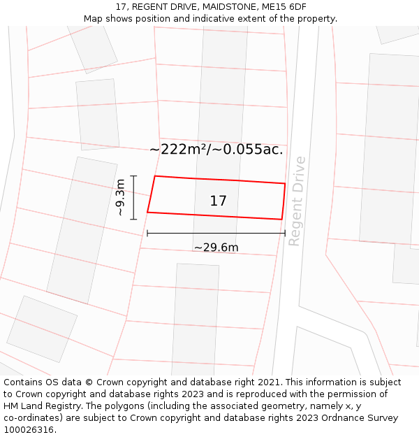 17, REGENT DRIVE, MAIDSTONE, ME15 6DF: Plot and title map