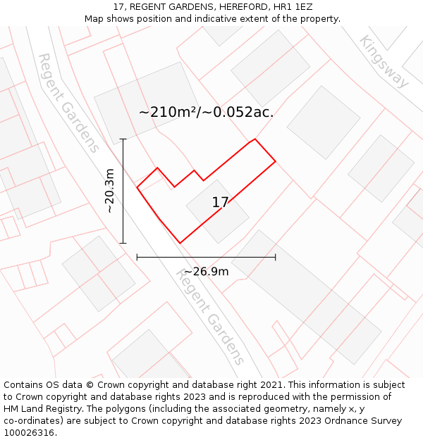 17, REGENT GARDENS, HEREFORD, HR1 1EZ: Plot and title map