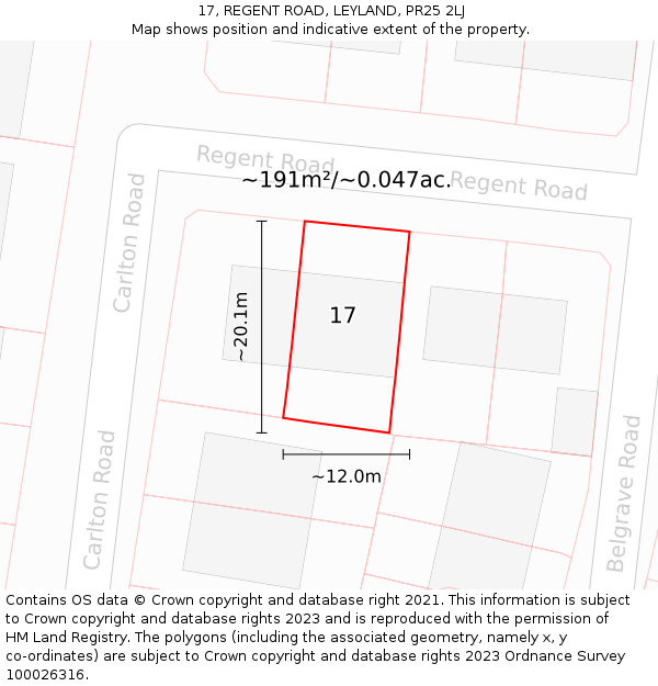 17, REGENT ROAD, LEYLAND, PR25 2LJ: Plot and title map