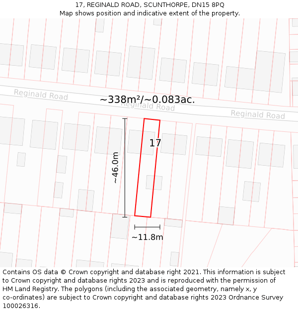 17, REGINALD ROAD, SCUNTHORPE, DN15 8PQ: Plot and title map