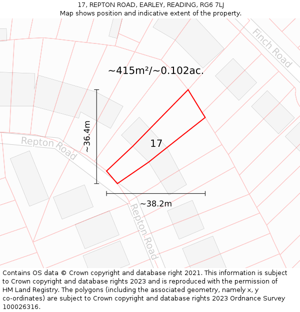 17, REPTON ROAD, EARLEY, READING, RG6 7LJ: Plot and title map