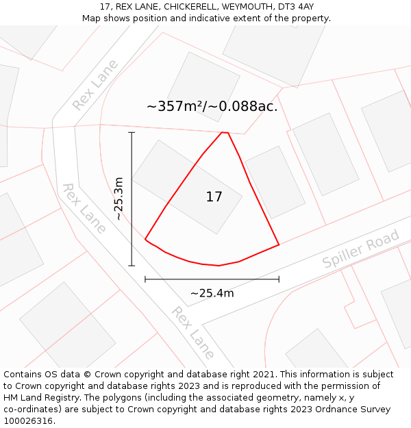 17, REX LANE, CHICKERELL, WEYMOUTH, DT3 4AY: Plot and title map