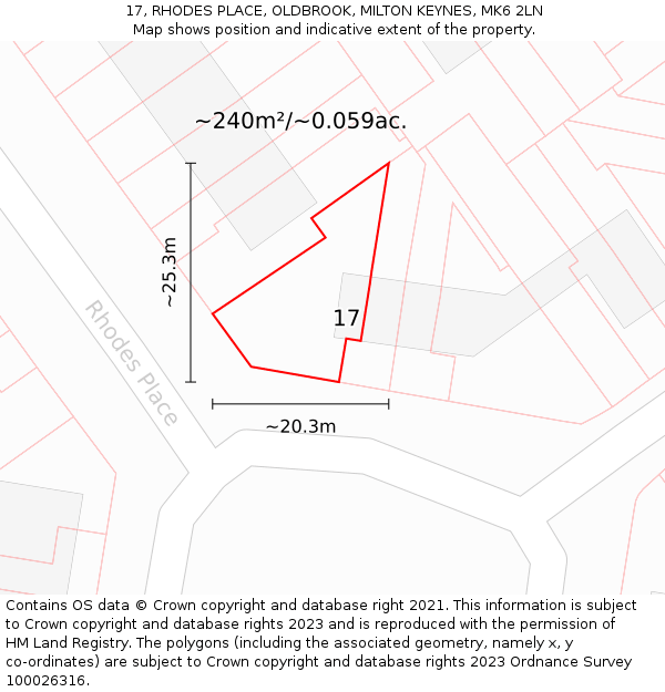 17, RHODES PLACE, OLDBROOK, MILTON KEYNES, MK6 2LN: Plot and title map