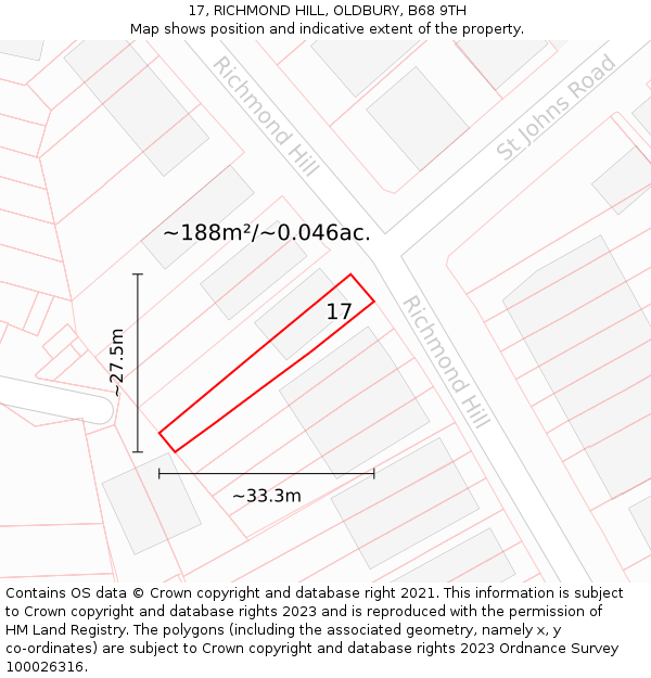 17, RICHMOND HILL, OLDBURY, B68 9TH: Plot and title map