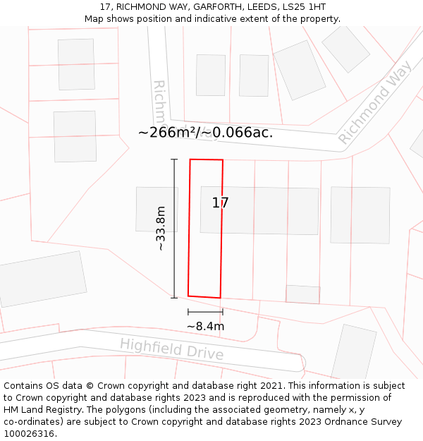 17, RICHMOND WAY, GARFORTH, LEEDS, LS25 1HT: Plot and title map