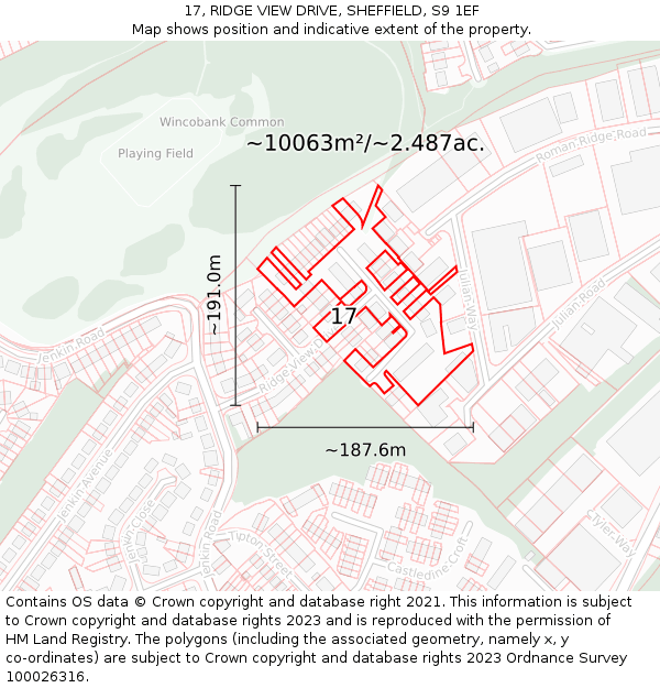 17, RIDGE VIEW DRIVE, SHEFFIELD, S9 1EF: Plot and title map