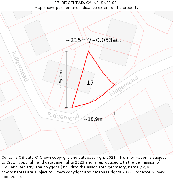 17, RIDGEMEAD, CALNE, SN11 9EL: Plot and title map