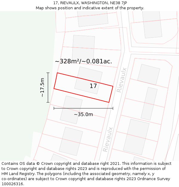 17, RIEVAULX, WASHINGTON, NE38 7JP: Plot and title map