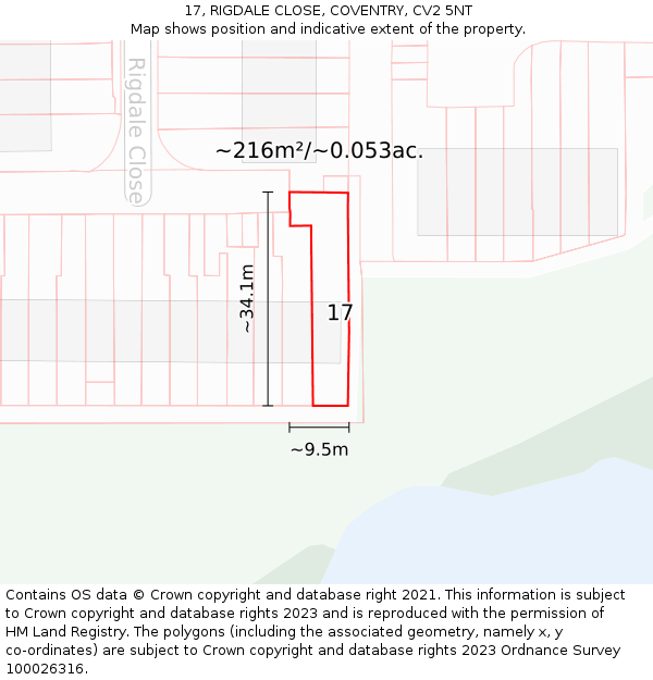 17, RIGDALE CLOSE, COVENTRY, CV2 5NT: Plot and title map