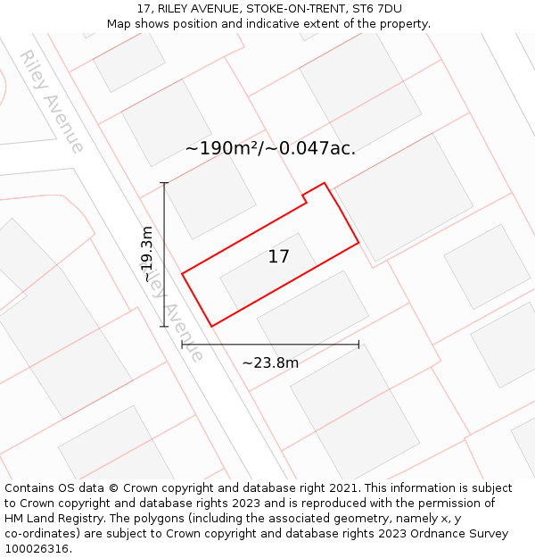 17, RILEY AVENUE, STOKE-ON-TRENT, ST6 7DU: Plot and title map