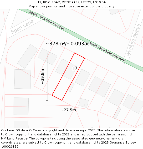 17, RING ROAD, WEST PARK, LEEDS, LS16 5AJ: Plot and title map