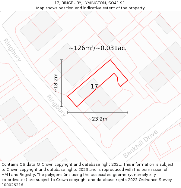 17, RINGBURY, LYMINGTON, SO41 9FH: Plot and title map