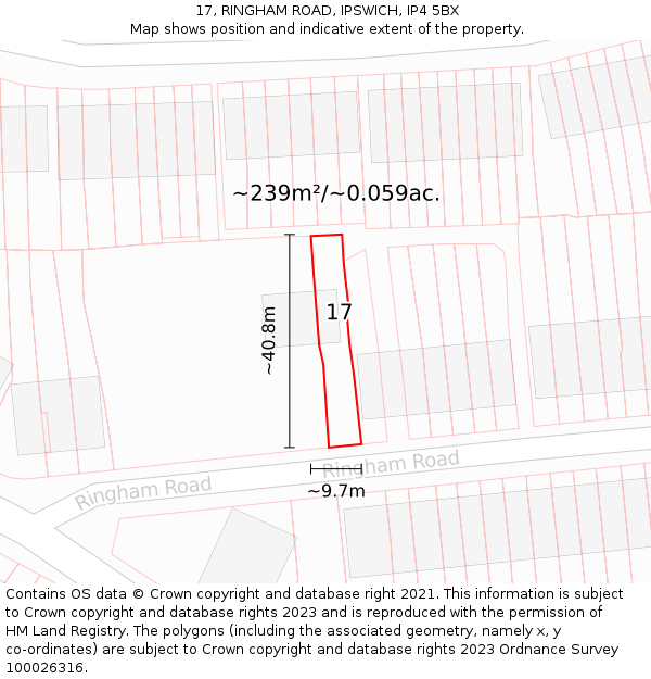 17, RINGHAM ROAD, IPSWICH, IP4 5BX: Plot and title map