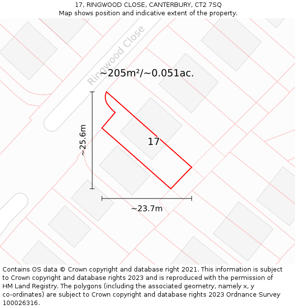 17, RINGWOOD CLOSE, CANTERBURY, CT2 7SQ: Plot and title map