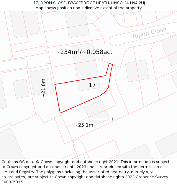 17, RIPON CLOSE, BRACEBRIDGE HEATH, LINCOLN, LN4 2UJ: Plot and title map