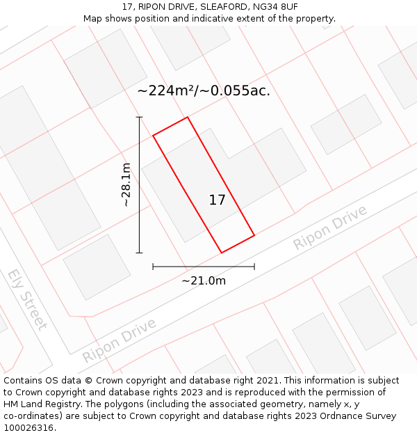 17, RIPON DRIVE, SLEAFORD, NG34 8UF: Plot and title map