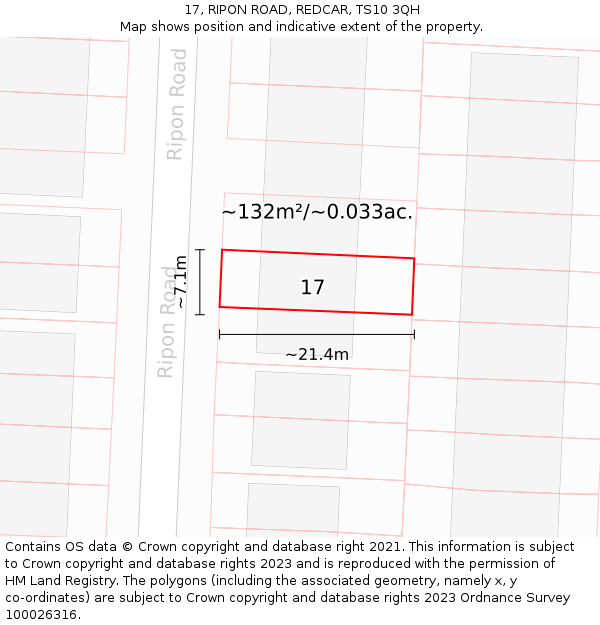17, RIPON ROAD, REDCAR, TS10 3QH: Plot and title map