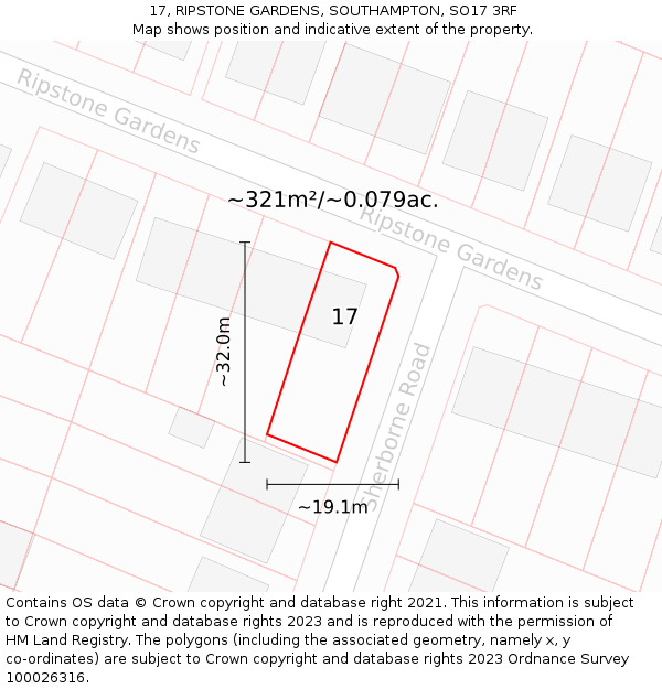 17, RIPSTONE GARDENS, SOUTHAMPTON, SO17 3RF: Plot and title map