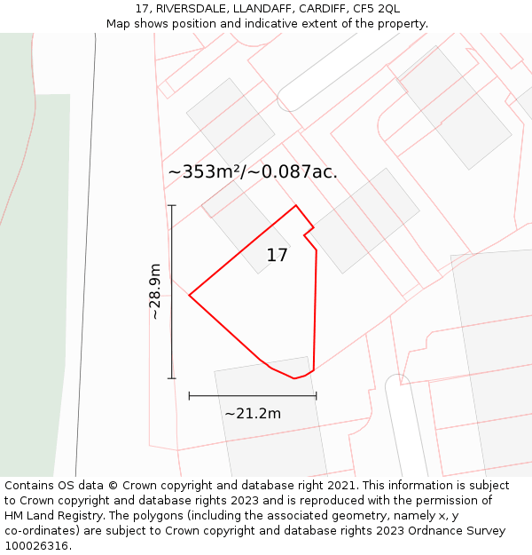 17, RIVERSDALE, LLANDAFF, CARDIFF, CF5 2QL: Plot and title map