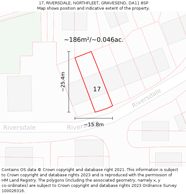 17, RIVERSDALE, NORTHFLEET, GRAVESEND, DA11 8SP: Plot and title map