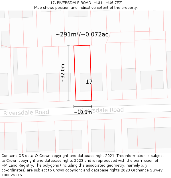 17, RIVERSDALE ROAD, HULL, HU6 7EZ: Plot and title map