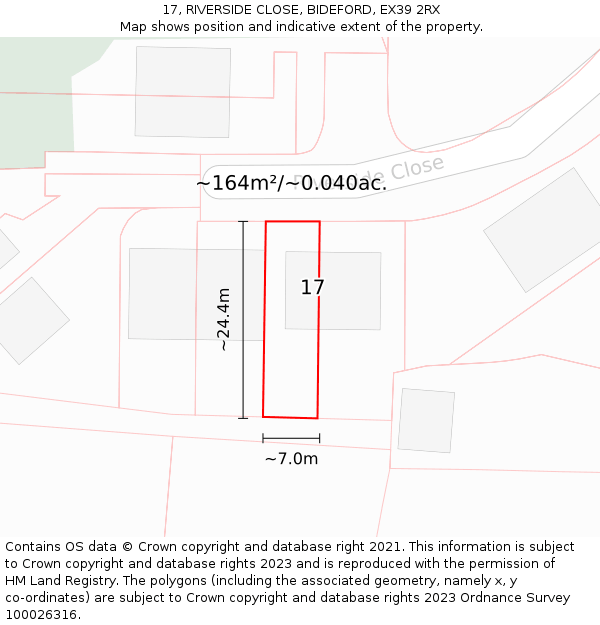 17, RIVERSIDE CLOSE, BIDEFORD, EX39 2RX: Plot and title map