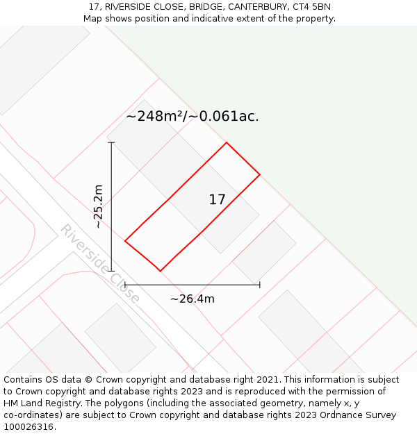 17, RIVERSIDE CLOSE, BRIDGE, CANTERBURY, CT4 5BN: Plot and title map