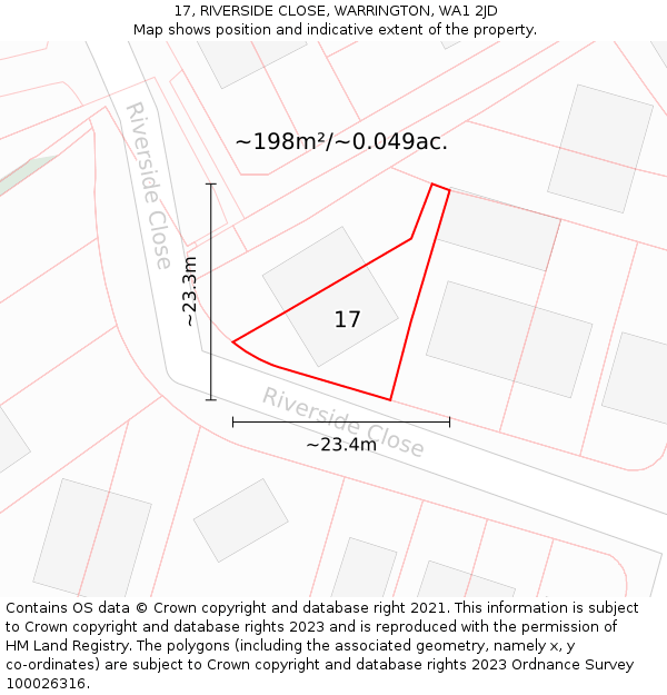 17, RIVERSIDE CLOSE, WARRINGTON, WA1 2JD: Plot and title map