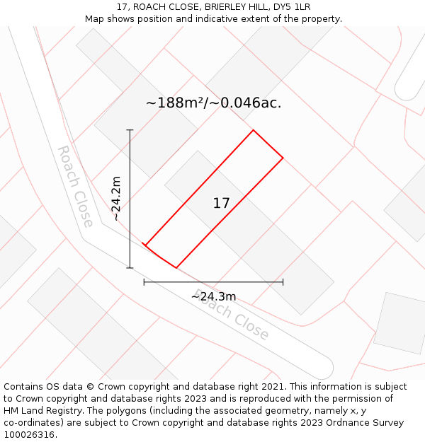 17, ROACH CLOSE, BRIERLEY HILL, DY5 1LR: Plot and title map