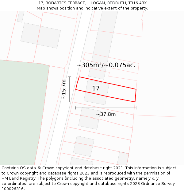 17, ROBARTES TERRACE, ILLOGAN, REDRUTH, TR16 4RX: Plot and title map