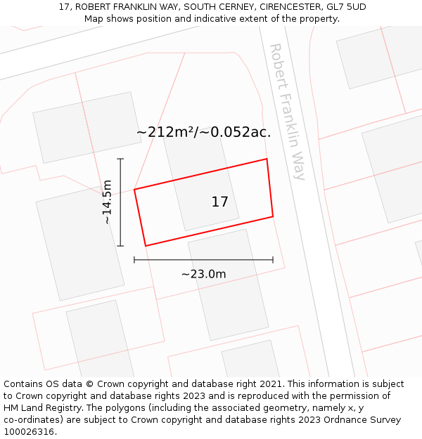 17, ROBERT FRANKLIN WAY, SOUTH CERNEY, CIRENCESTER, GL7 5UD: Plot and title map