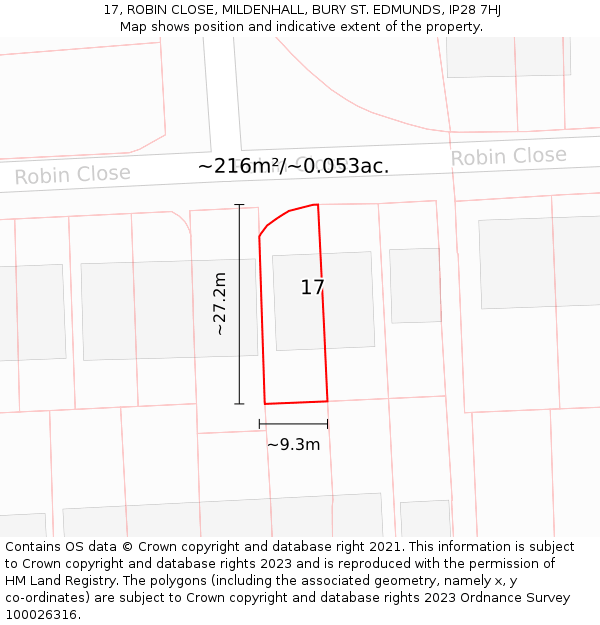 17, ROBIN CLOSE, MILDENHALL, BURY ST. EDMUNDS, IP28 7HJ: Plot and title map