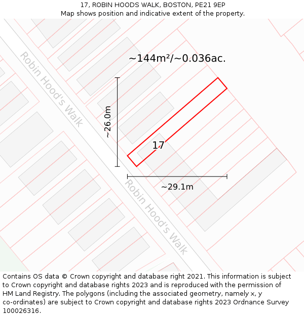 17, ROBIN HOODS WALK, BOSTON, PE21 9EP: Plot and title map