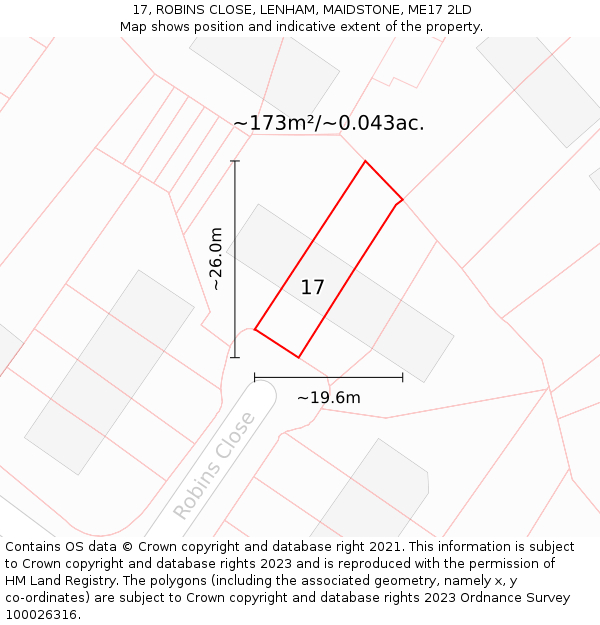 17, ROBINS CLOSE, LENHAM, MAIDSTONE, ME17 2LD: Plot and title map